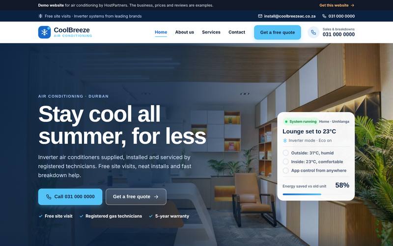 Preview of a website for air conditioning