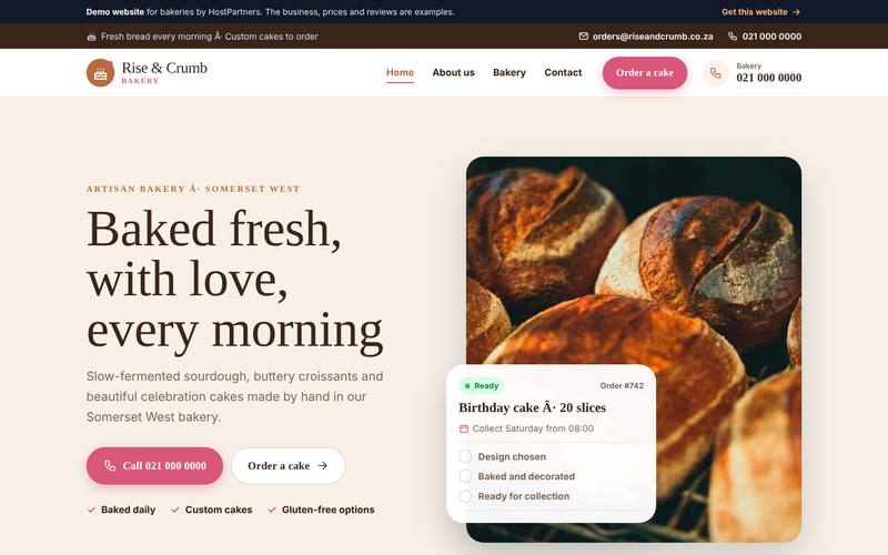 Preview of a website for bakeries