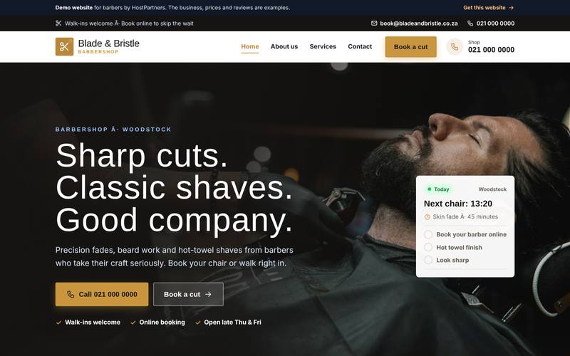 Preview of a website for barbers