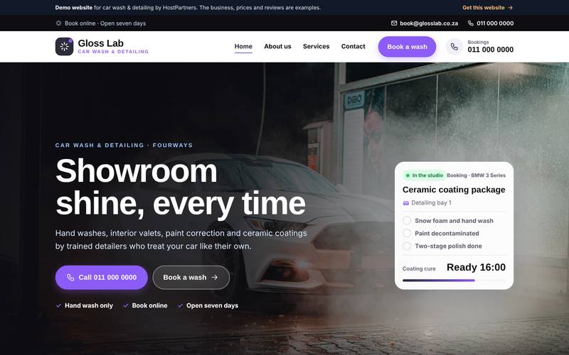 Preview of a website for car wash & detailing