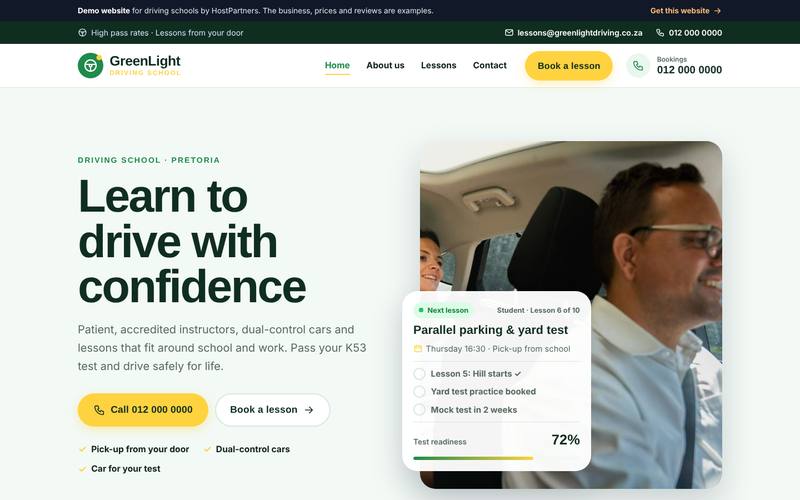 Preview of a website for driving schools