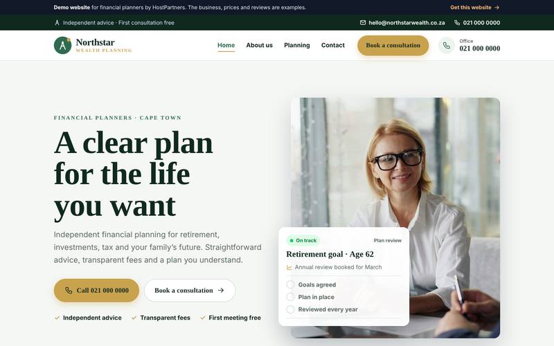 Preview of a website for financial planners