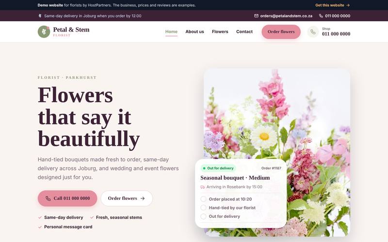 Preview of a website for florists