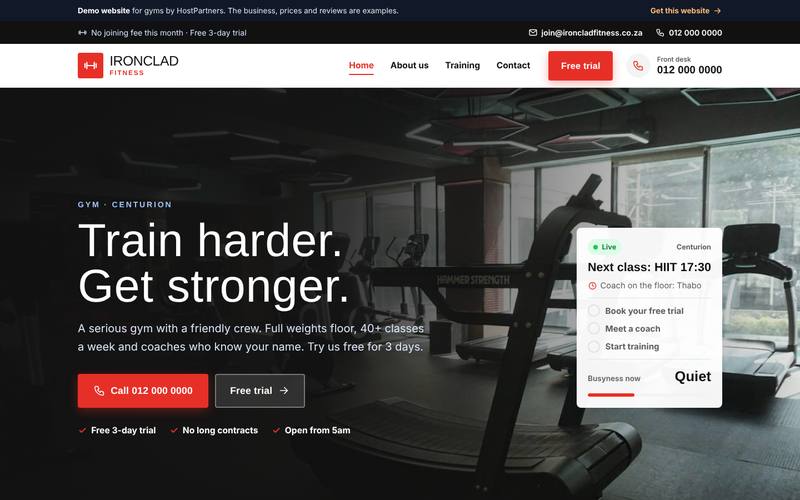 Preview of a website for gyms