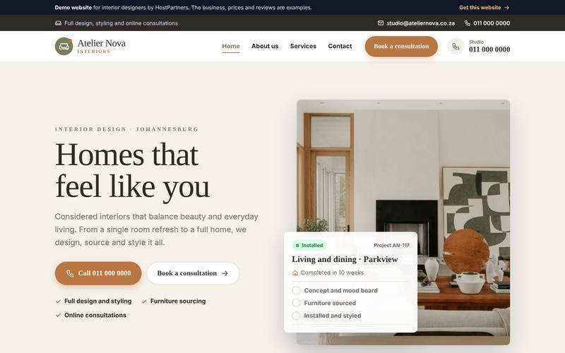 Preview of a website for interior designers