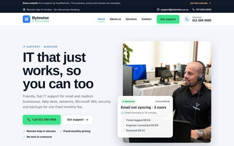 Preview of a website for it support