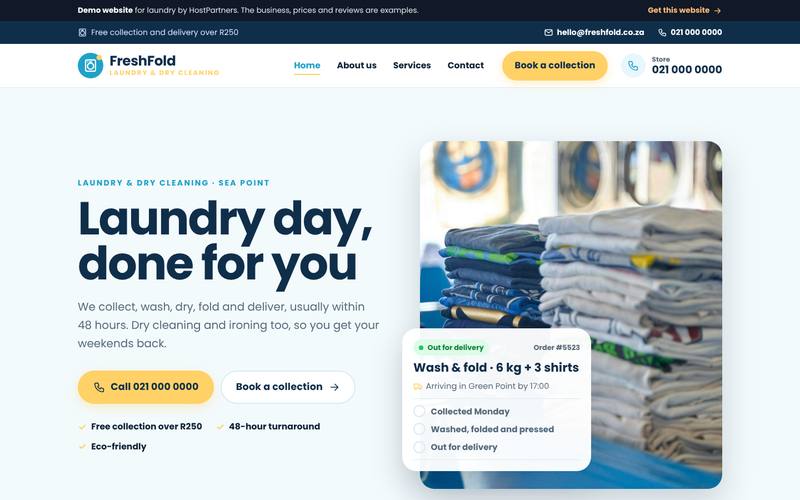 Preview of a website for laundry