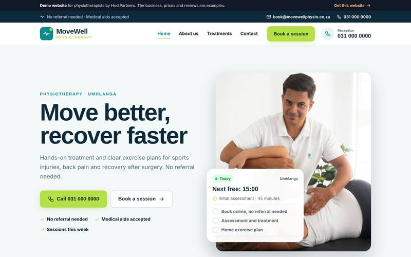 Preview of a website for physiotherapists