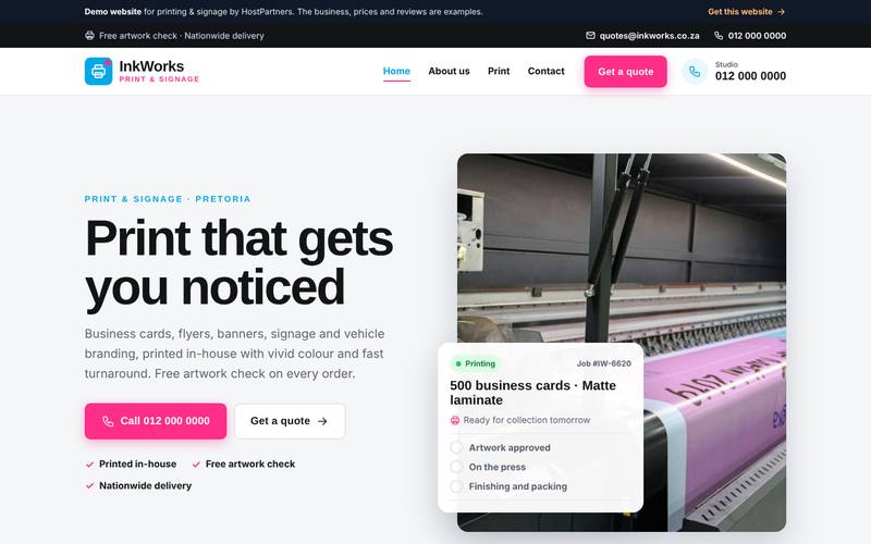 Preview of a website for printing & signage