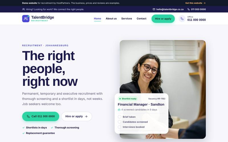 Preview of a website for recruitment