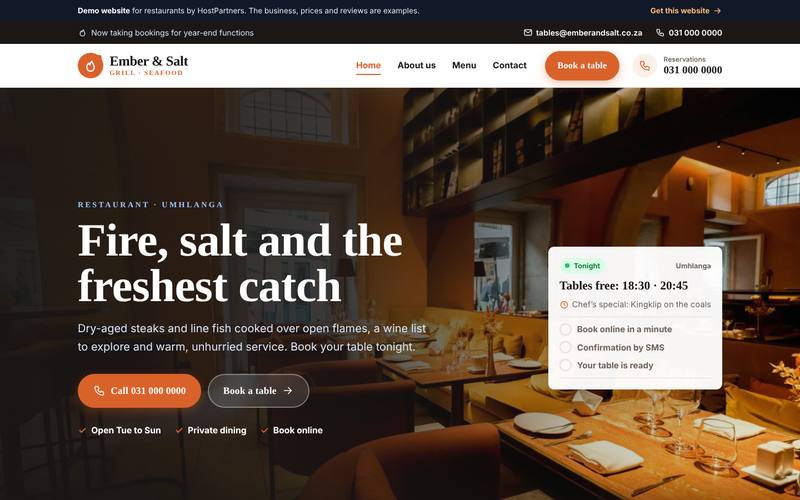 Preview of a website for restaurants
