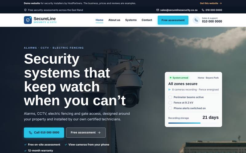 Preview of a website for security installers