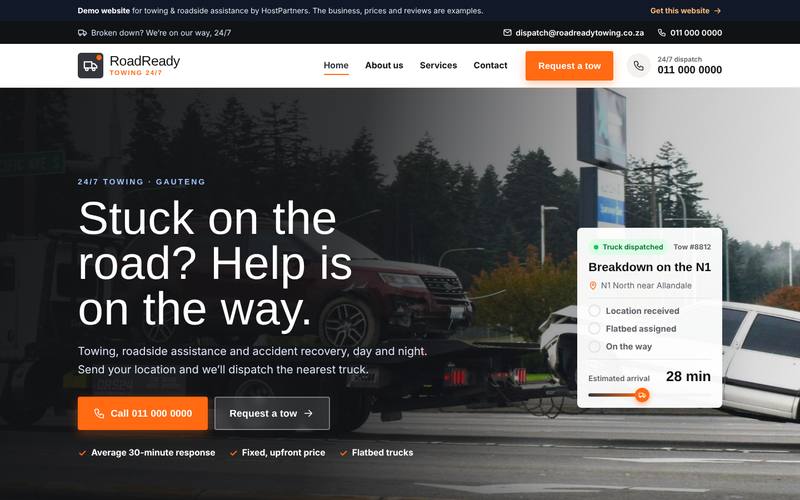 Preview of a website for towing & roadside assistance